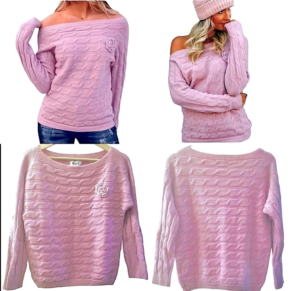 Military Hippie Forever Rose Sweater Cable Knit Boat Neck Size L/XL (10/12) New!